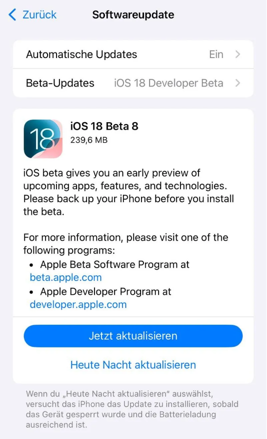 山城苹果手机维修分享苹果 iOS / iPadOS 18 开发者预览版 Beta 8 发布 